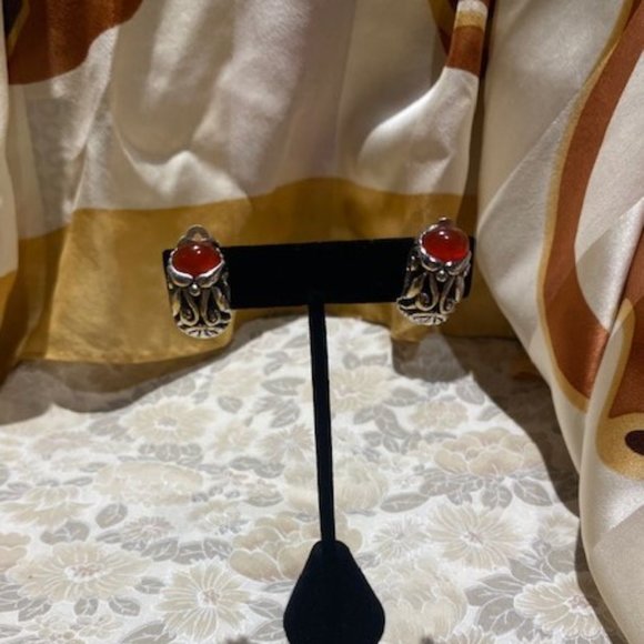 VTG CINER Silver Earrings with Carnelian Stone - Picture 4 of 10